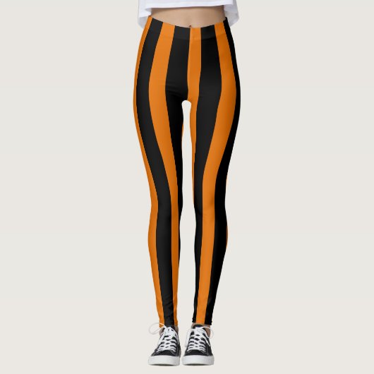 Orange Black Vertical Strip Halloween-Kostüm Leggings (Vorderseite)