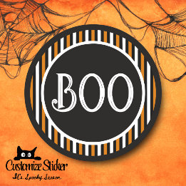 Orange & Black Vintage Streifen Boo Runder Aufkleber