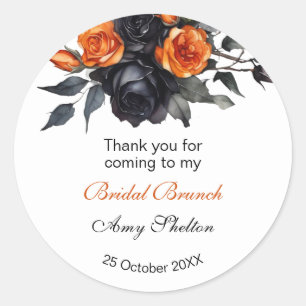Orange & Black Watercolor Blumenbridal Brunch Runder Aufkleber
