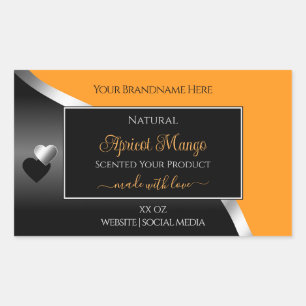 Orange Black Wavy Silver Niedlich Hearts Produktet Rechteckiger Aufkleber