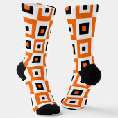 Orange Black White Checkered Squares Pattern Socken