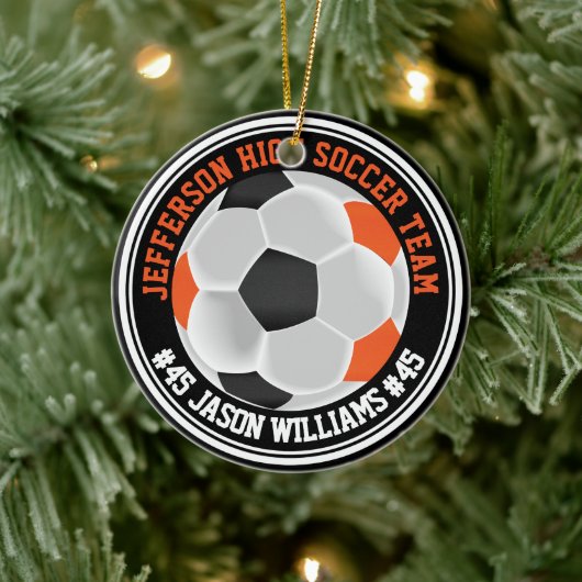 Orange, Black & White Soccer ⚽ Keramik Ornament (Baum)