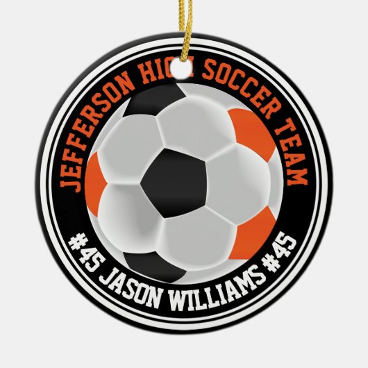Orange, Black & White Soccer ⚽  Keramik Ornament (Vorne)
