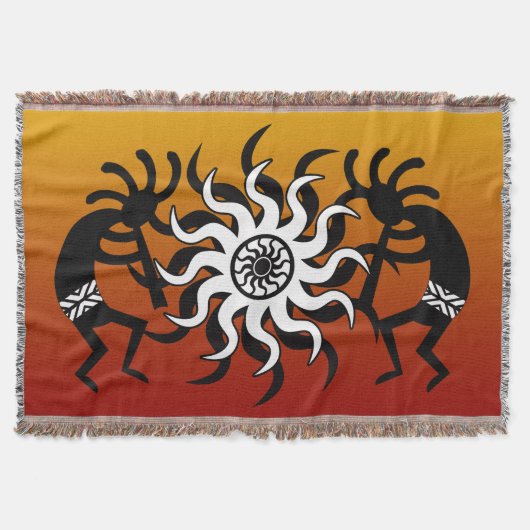 Orange Black White Southwest Design Kokopelli Decke (Vorderseite)