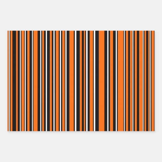 Orange, Black & White Trendy Stripes & Polka Dots Geschenkpapier Set (Vorderseite)