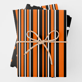 Orange, Black & White Trendy Stripes & Polka Dots Geschenkpapier Set