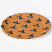 Orange Black Witch Hat Pattern Halloween-Party Pappteller (Schrägansicht)