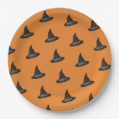 Orange Black Witch Hat Pattern Halloween-Party Pappteller (Vorderseite)