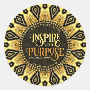 Orange Black Yellow Art Deco Mandala Runder Aufkleber
