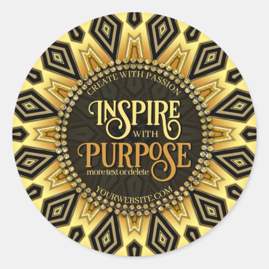 Orange Black Yellow Art Deco Mandala Runder Aufkleber (Vorderseite)