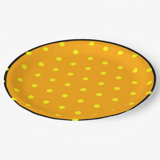 Orange Black Yellow Polka Dots Pappteller (Schrägansicht)