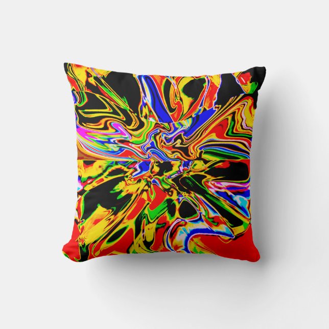 Orange Black Yellow Psychedelic Blume Art Design Kissen (Vorderseite)