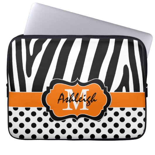 Orange Black Zebra Stripes Polka Dots Laptop Case (Vorderseite)
