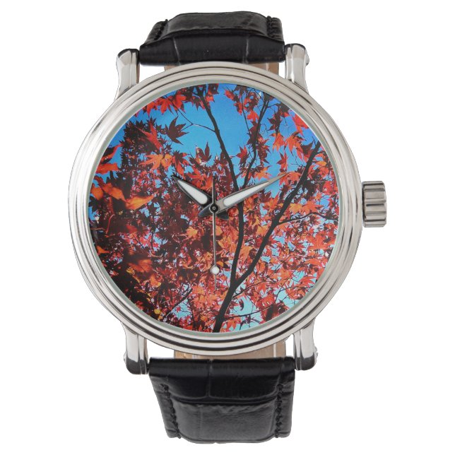 Orange Blätter Armbanduhr (Vorderseite)