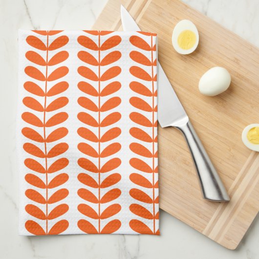 Orange Blätter auf Pflanze Retro Mitte Jahrhundert Geschirrtuch (Viertel Falte)