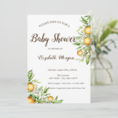 Orange, Blätter Citrus Baby Dusche Einladung (Stehend Vorderseite)