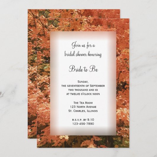 Orange Blätter Fall Brautparty Einladung (Vorne/Hinten)