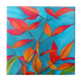 Orange Blätter Herbst Original Aquarellkunst Fliese (Vorderseite)