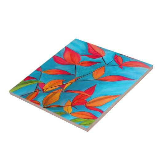 Orange Blätter Herbst Original Aquarellkunst Fliese (Seite)