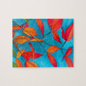 Orange Blätter Herbst Original Aquarellkunst Puzzle (Horizontal)