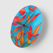 Orange Blätter Herbst Original Aquarellkunst Runde Wanduhr (Winkel)