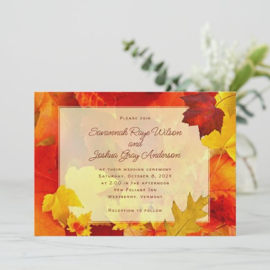 Orange Blätter Herbstfeier Einladung (Stehend Vorderseite)