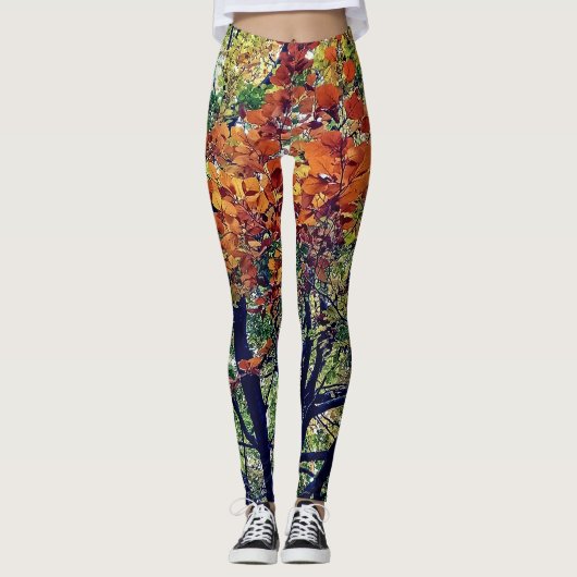Orange Blätter Leggings (Vorderseite)