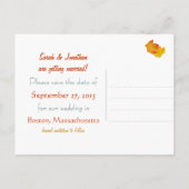 Orange Blätter Save the Date Hochzeit im Herbst Ca Ankündigungspostkarte (Rückseite)