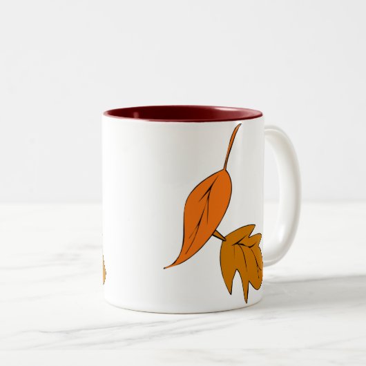 Orange Blätter Zweifarbige Tasse (VorderseiteRechts)