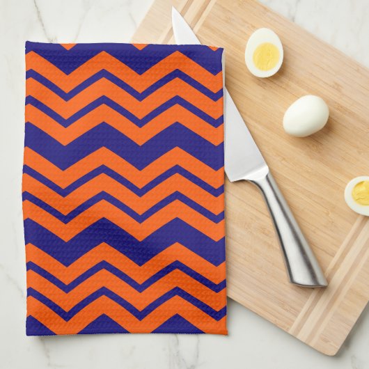 Orange Blau Chevron Zickzack-Design Geschirrtuch (Viertel Falte)