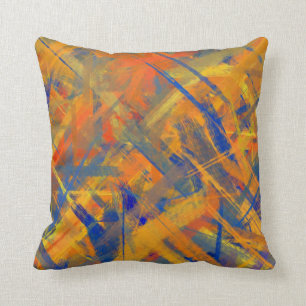 Orange Blau Gelb Kunst Gemalter Stil Kissen