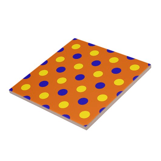 Orange Blau Gelb Punkte Design  Fliese (Seite)