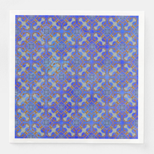 Orange-blau gemustertes Diamantmuster Serviette (Vorderseite)
