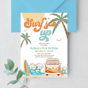 Orange Blau JEDES ALTER Junge Surf Up Surf 1. Gebu Einladung