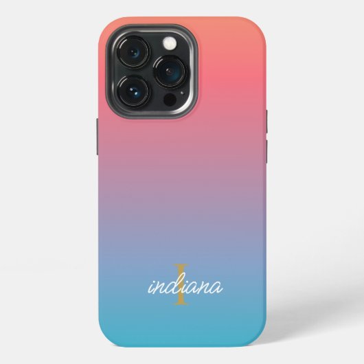 Orange Blau Ombre Moderne Schrift Monogramm Name iPhone Hülle (Hinten)