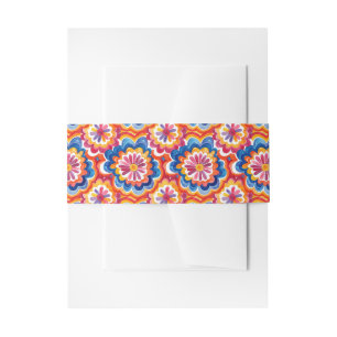 Orange Blau Rosa Aquarell Retro Groovy Blumen Einladungsbanderole