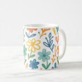 Orange Blau Und Gelb Illustriertes Blumenmuster Kaffeetasse (VorderseiteRechts)