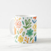 Orange Blau Und Gelb Illustriertes Blumenmuster Kaffeetasse (Vorderseite Links)