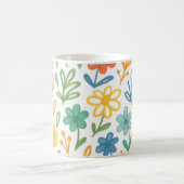 Orange Blau Und Gelb Illustriertes Blumenmuster Kaffeetasse (Mittel)