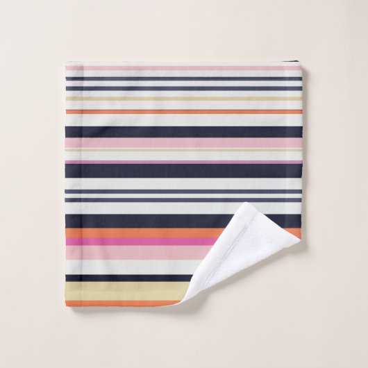 Orange, Blau und Rosa Streifen Badhandtuch Set (Waschlappen)