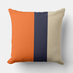 Orange Blau und Taupe Streifen   Kissen