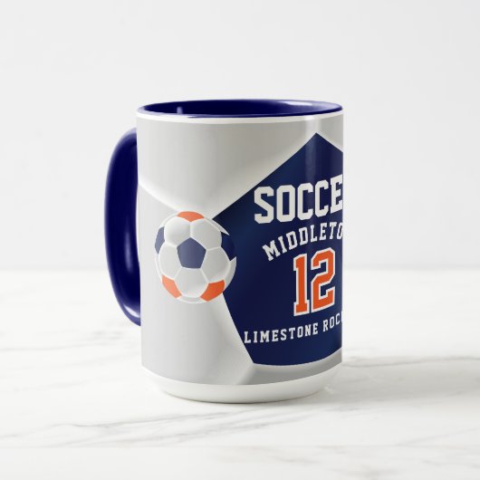Orange, Blau und Weiß ⚽ Fußball Sport Tasse (Vorderseite Links)