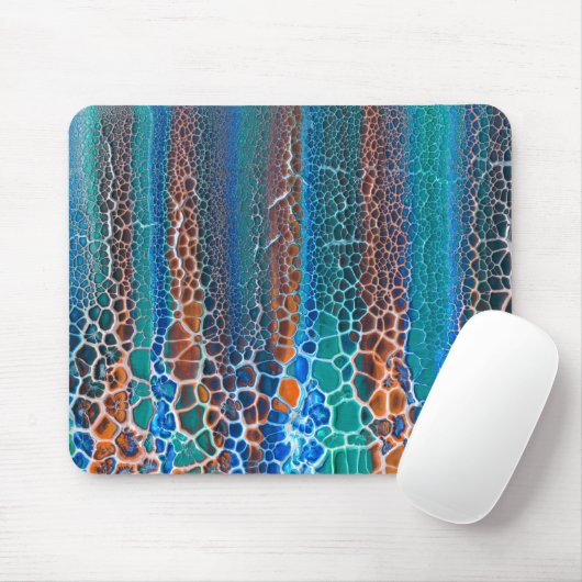 Orange blaue Aquamarin verklebte Glasabstraktion Mousepad (Mit Mouse)
