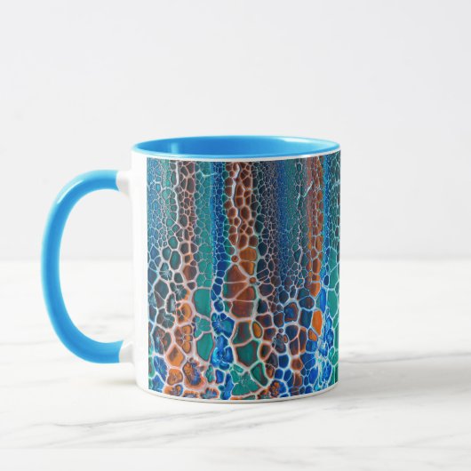 Orange blaue Aquamarin verklebte Glasabstraktion Tasse (Links)
