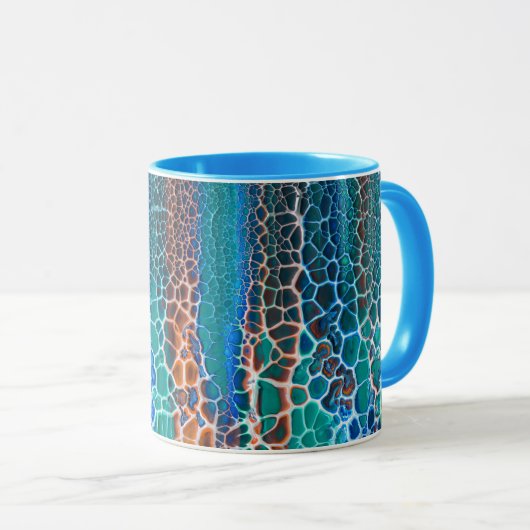 Orange blaue Aquamarin verklebte Glasabstraktion Tasse (VorderseiteRechts)