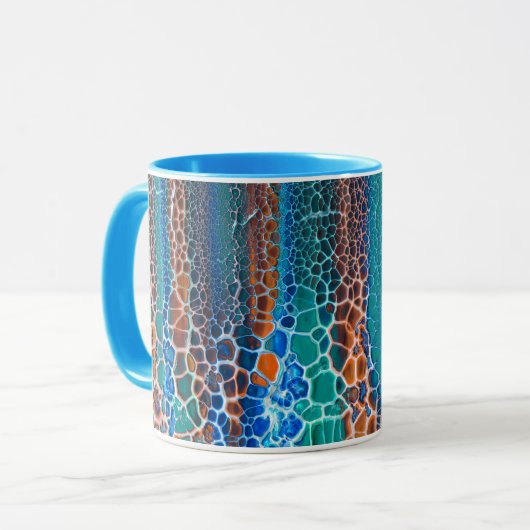 Orange blaue Aquamarin verklebte Glasabstraktion Tasse (Vorderseite Links)