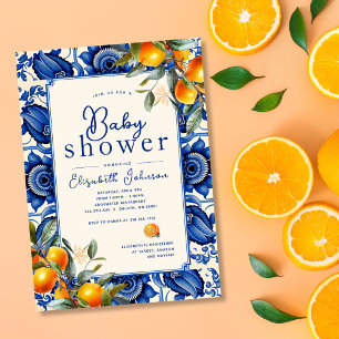 Orange Blaue Kleine Süße Babyparty Einladung