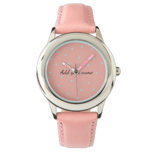 Orange blaue Polka-Punkte abstrakt fügen Namenstex Armbanduhr