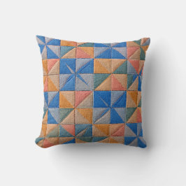 orange-blaue Steppdecke Kissen