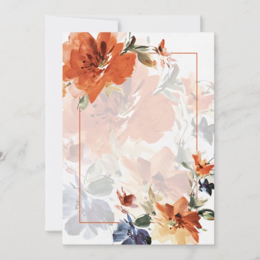 Orange & blaue Wasserfarbenfall Blütenblume Blühen Einladung (Vorderseite)